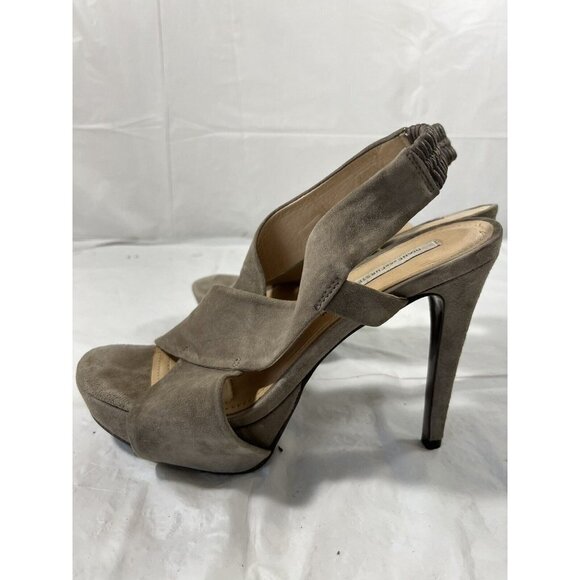 Diane von Furstenberg Zia Suede Platform Heel Size 8.5 taupe - Picture 8 of 10